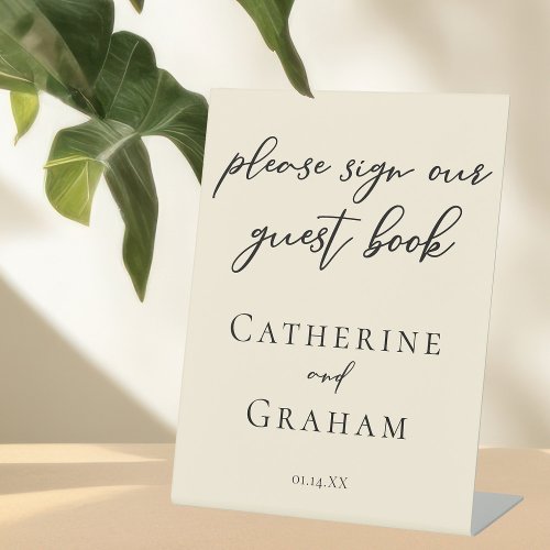 Elegant Ivory Minimalist Wedding Guest Book Pedestal Sign