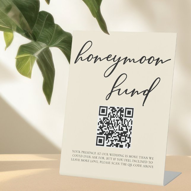 Elegant Ivory Minimalist Wedding Honeymoon Fund Pedestal Sign (Creator Uploaded)