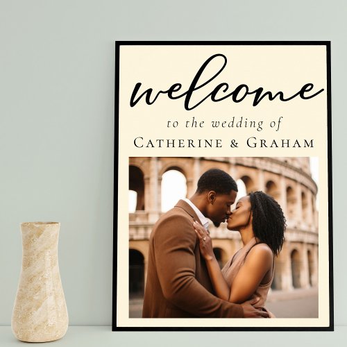 Elegant Ivory Minimalist Wedding Welcome Photo Poster