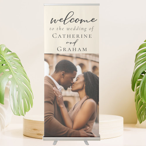 Elegant Ivory Minimalist Wedding Welcome Photo Retractable Banner