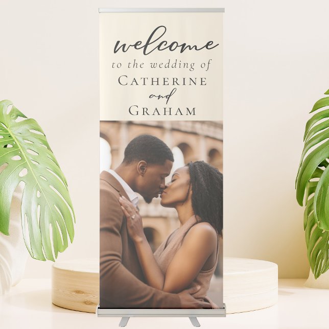 Elegant Ivory Minimalist Wedding Welcome Photo Retractable Banner (Creator Uploaded)
