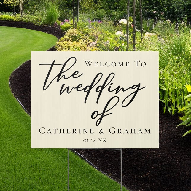 Elegant Ivory Minimalist Wedding Welcome Yard Sign (Creator Uploaded)