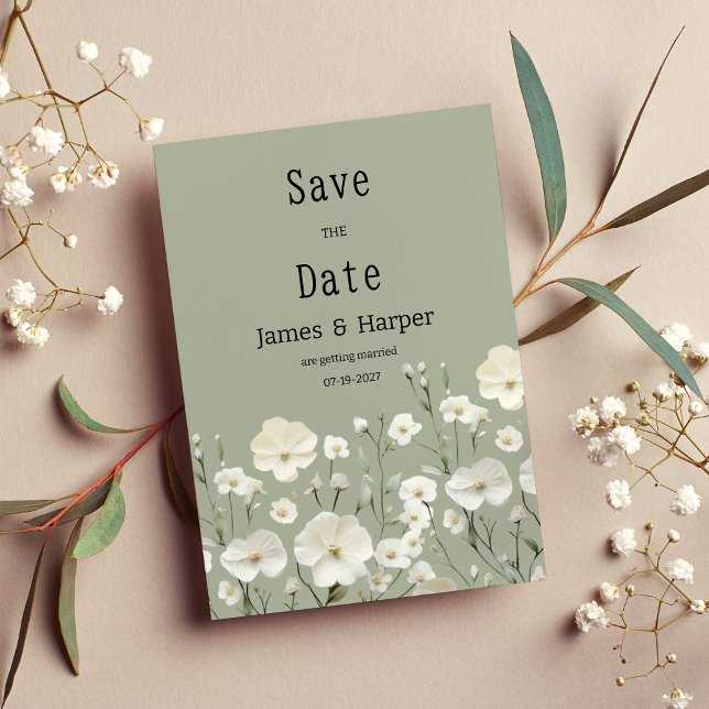 Elegant ivory mint delicate floral Save the Date  Invitation (Elegant ivory mint delicate floral Save the Date)