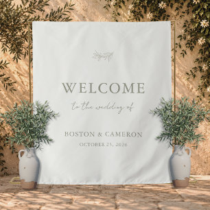 Elegant Ivory Modern Minimalist Wedding Welcome Tapestry