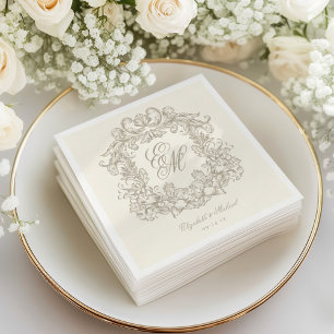 Elegant Ivory Monogram Crest Script Wedding Napkins