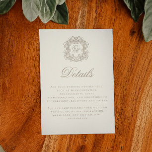 Elegant Ivory Monogram Crest Wedding Details Enclosure Card