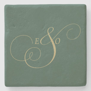 Elegant Ivory Monogram Muted brown Wedding Stone Coaster