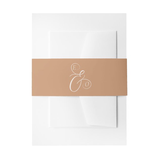 Elegant Ivory Monogram Muted Copper Wedding Invitation Belly Band (Front Example)