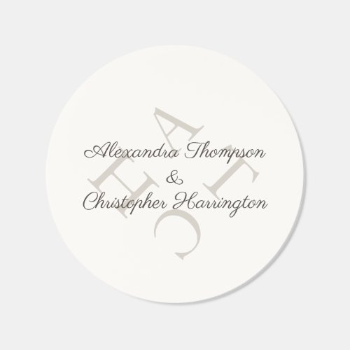 Elegant Ivory Monogram Name Classic Round Sticker