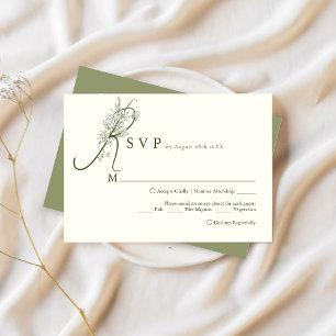 Elegant Ivory Moss Floral Menu Choice Wedding Rsvp