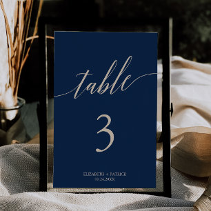 Elegant Ivory & Navy Calligraphy Table Number
