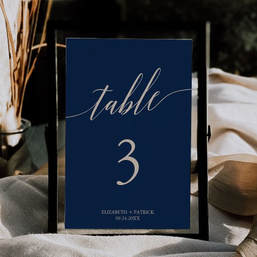 Elegant Ivory  Navy Calligraphy Table Number