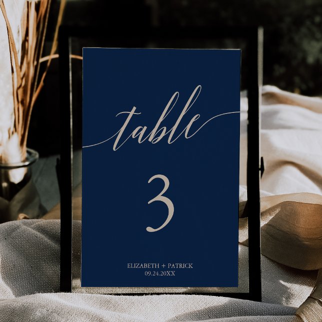Elegant Ivory & Navy Calligraphy Table Number (Creator Uploaded)