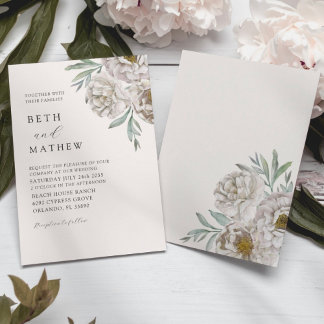 Elegant Ivory & Off White Florals Wedding Invitation