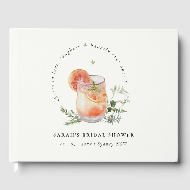 Elegant Ivory Orange Green Cocktail Bridal Shower  Guest Book (Front)