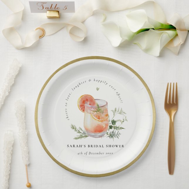 Elegant Ivory Orange Green Cocktail Bridal Shower  Paper Plates (Wedding)