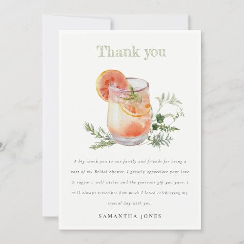 Elegant Ivory Orange Green Cocktail Bridal Shower  Thank You Card