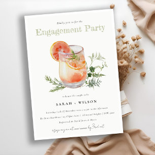 Elegant Ivory Orange Green Cocktail Engagement Invitation