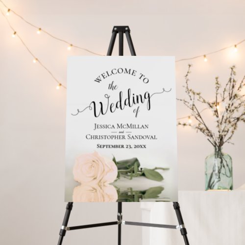 Elegant Ivory Peach Rose Romantic Wedding Welcome Foam Board