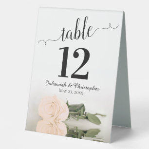 Elegant Ivory Peach Rose Wedding Table Number Table Tent