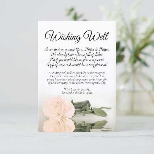 Elegant Ivory Peach Rose Wedding Wishing Well Poem Enclosure Card