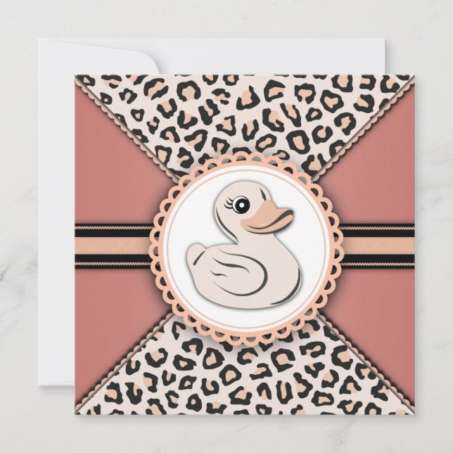 Elegant Ivory Peach Rubber Duck Baby Shower Invitation (Front)