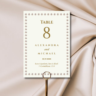 Elegant Ivory Pearl Christian Wedding Table Number