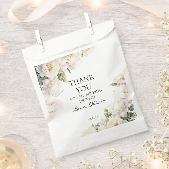 Elegant Ivory Peony Neutral Thank You Favor Bag (Clipped)