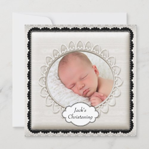 Black Ivory Beige Boys Photo Christening Invite