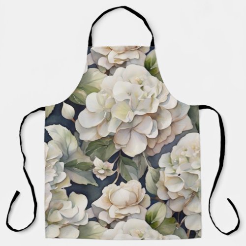 Elegant ivory pink green navy watercolor floral apron