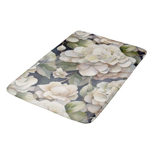 Elegant ivory pink green navy watercolor floral bath mat