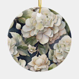 Elegant ivory pink green navy watercolor floral ceramic ornament