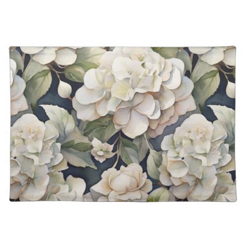 Elegant ivory pink green navy watercolor floral cloth placemat
