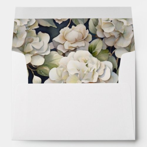 Elegant ivory pink green navy watercolor floral envelope