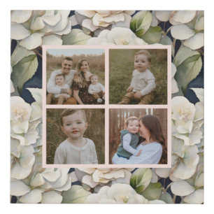 Elegant ivory pink green navy watercolor floral faux canvas print