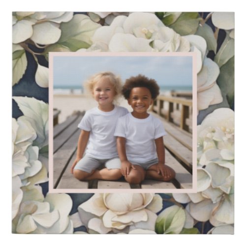 Elegant ivory pink green navy watercolor floral faux canvas print