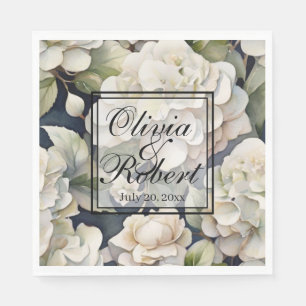 Elegant ivory pink green navy watercolor floral napkins