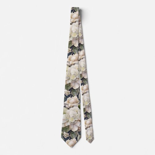 Elegant ivory pink green navy watercolor floral neck tie