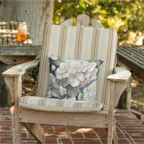 Elegant ivory pink green navy watercolor floral outdoor pillow