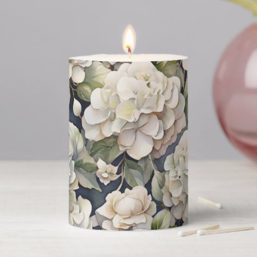 Elegant ivory pink green navy watercolor floral pillar candle