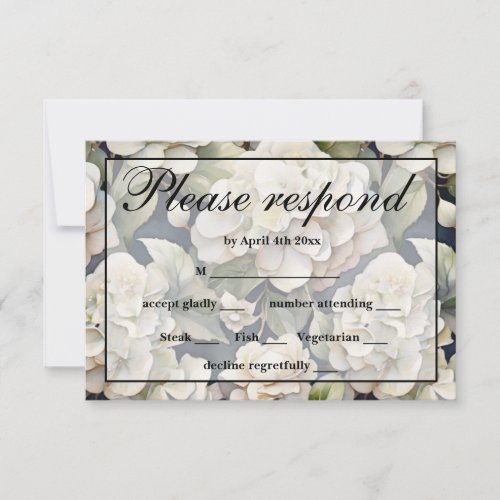 Elegant ivory pink green navy watercolor floral RSVP card