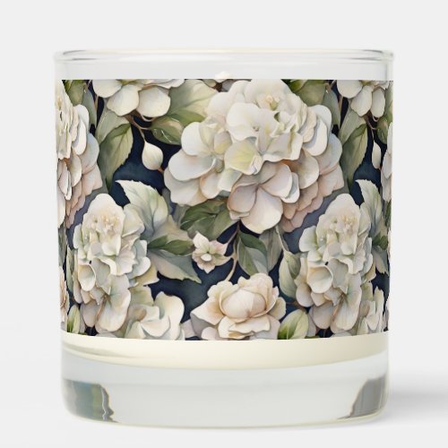 Elegant ivory pink green navy watercolor floral scented candle