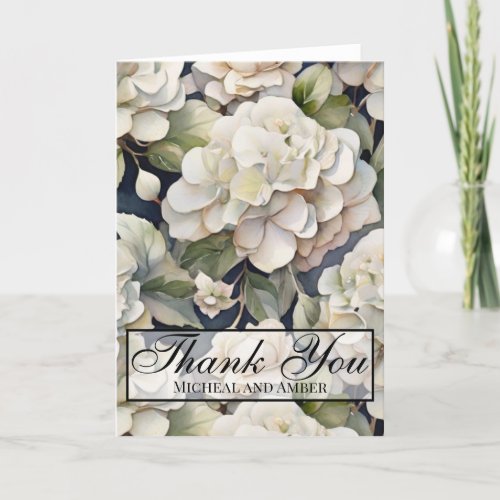 Elegant ivory pink green navy watercolor floral thank you card