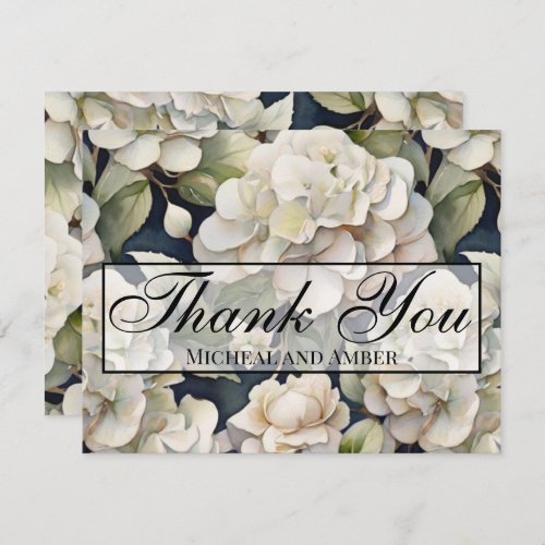 Elegant ivory pink green navy watercolor floral thank you card