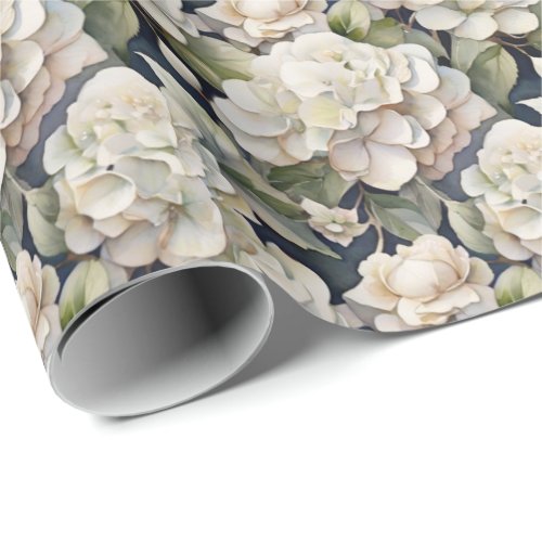 Elegant ivory pink green navy watercolor floral wrapping paper