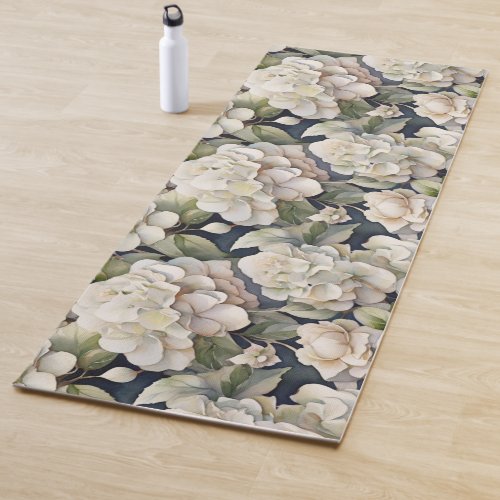 Elegant ivory pink green navy watercolor floral yoga mat