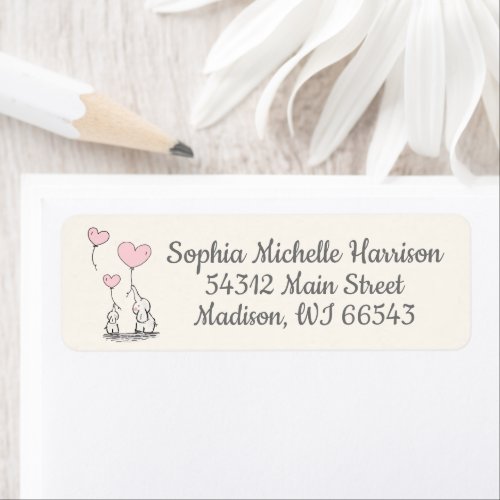 Elegant Ivory  Pink Heart Balloons and Elephants Label