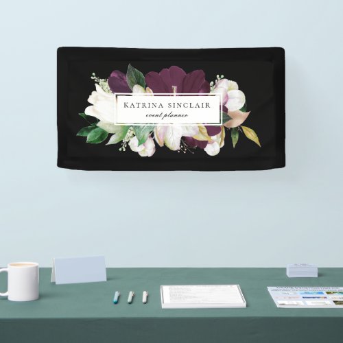 Elegant Ivory Plum Purple Floral Banner