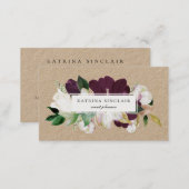 Elegant Ivory Plum Purple Floral Kraft Business Card (Front/Back)