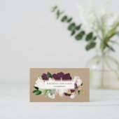 Elegant Ivory Plum Purple Floral Kraft Business Card (Standing Front)